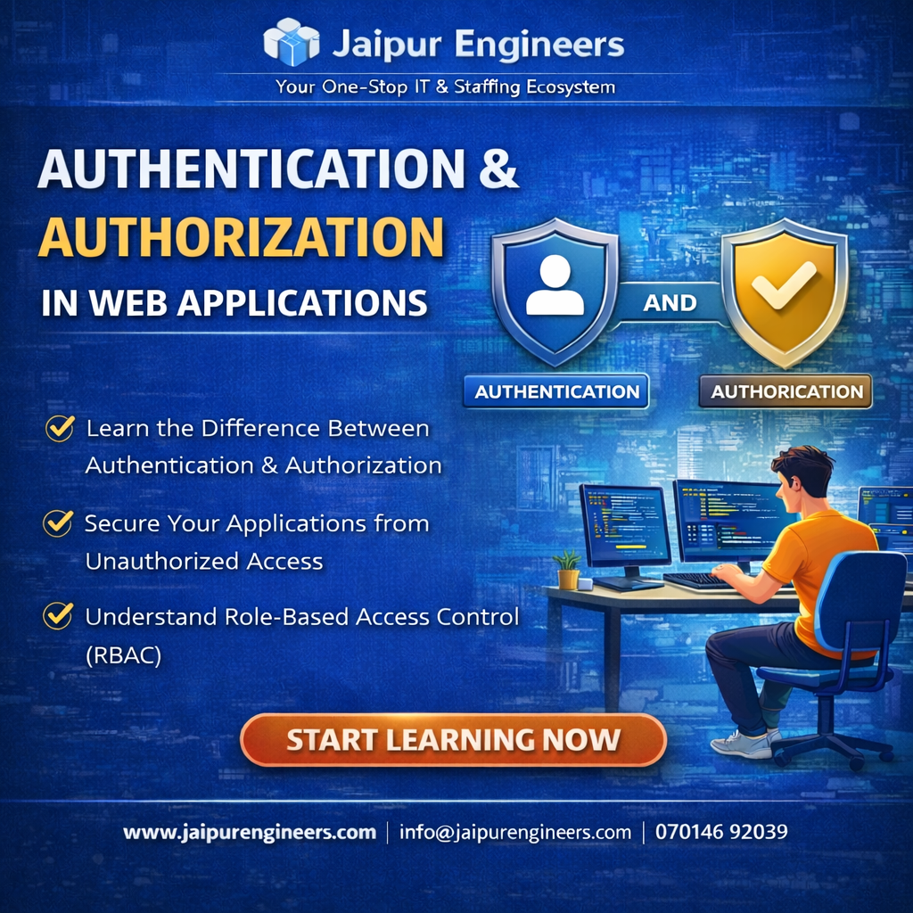 Authentication vs Authorization infographic showing JWT login and role-based access control