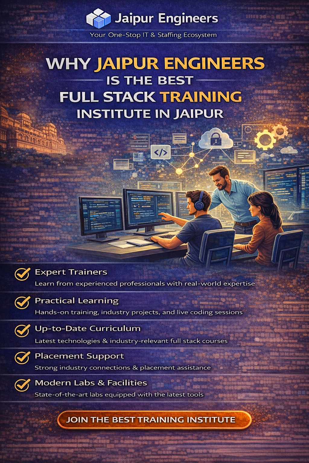 Students learning full stack development at Jaipur Engineers training institute in Jaipur