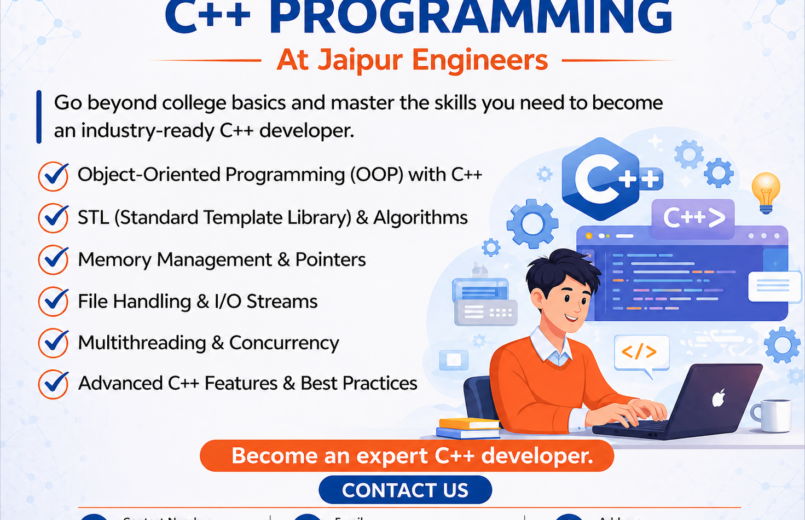 Learn C++ Programming in Jaipur with OOP, STL, pointers, and multithreading at Jaipur Engineers