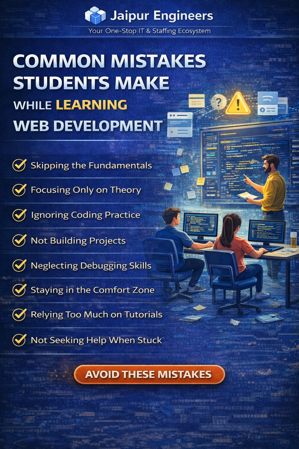 Common mistakes students make while learning web development infographic