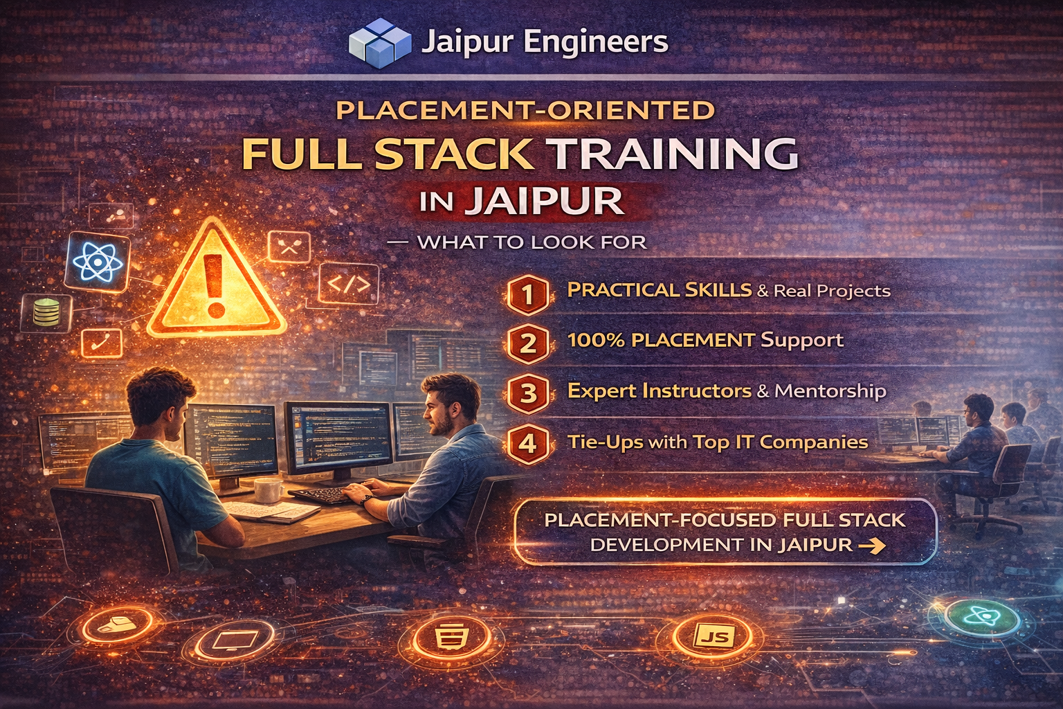 Placement oriented full stack training classroom in Jaipur with students preparing for interviews