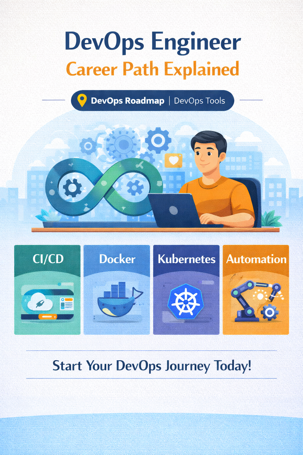 DevOps roadmap including CI CD Docker Kubernetes and automation