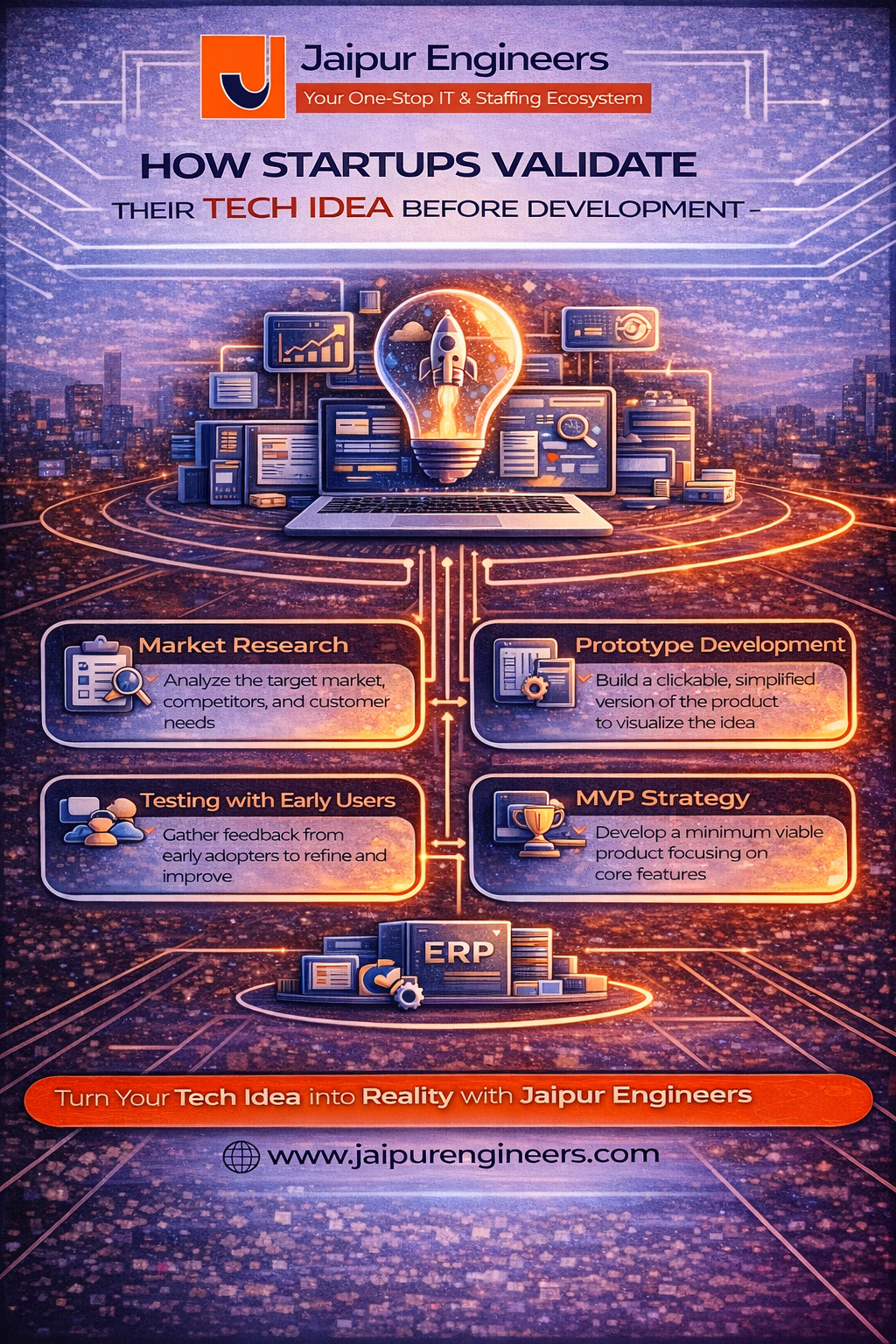 Flowchart showing market research, wireframing, prototype, and MVP testing stages