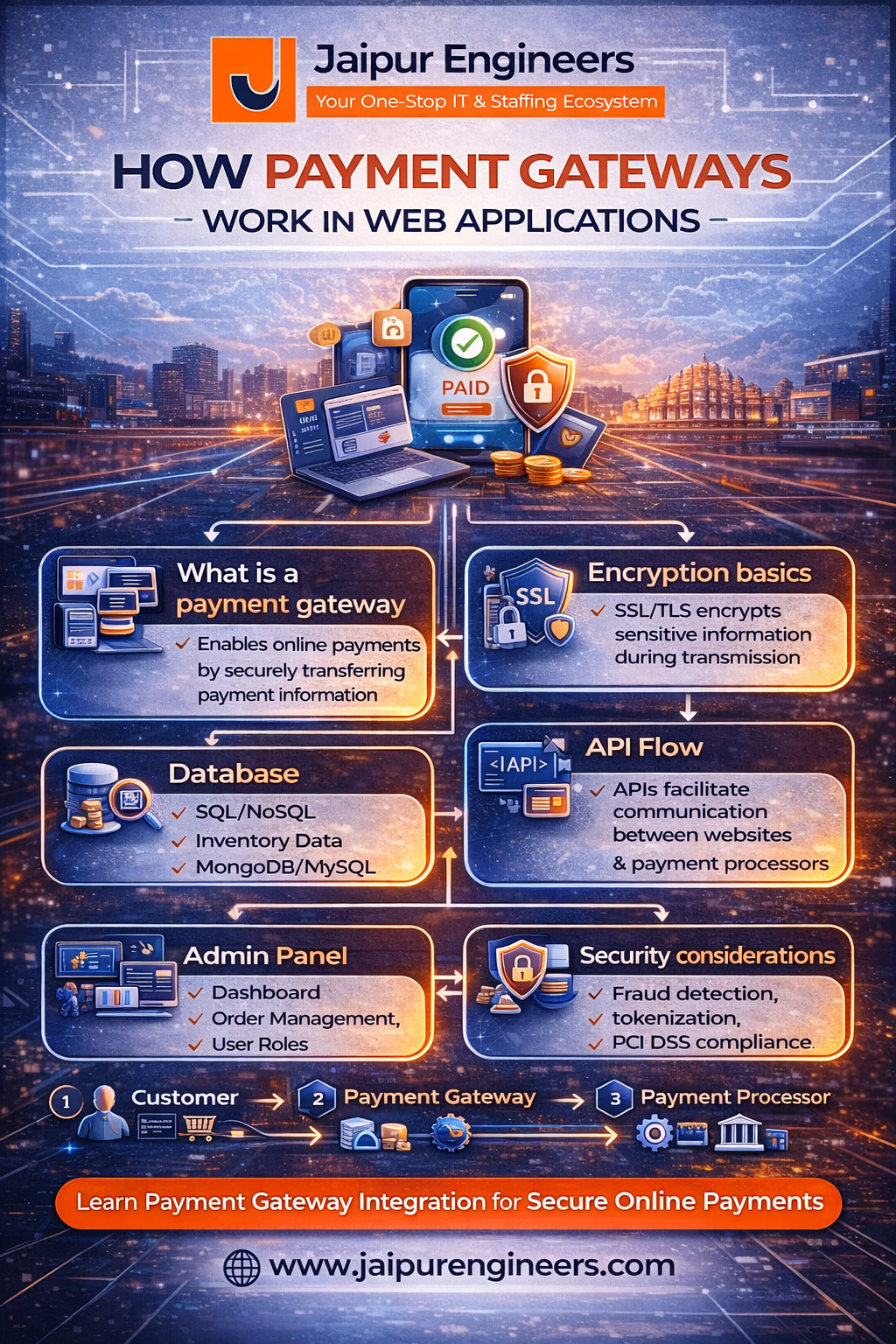 Diagram showing payment gateway integration process between user, website, and bank