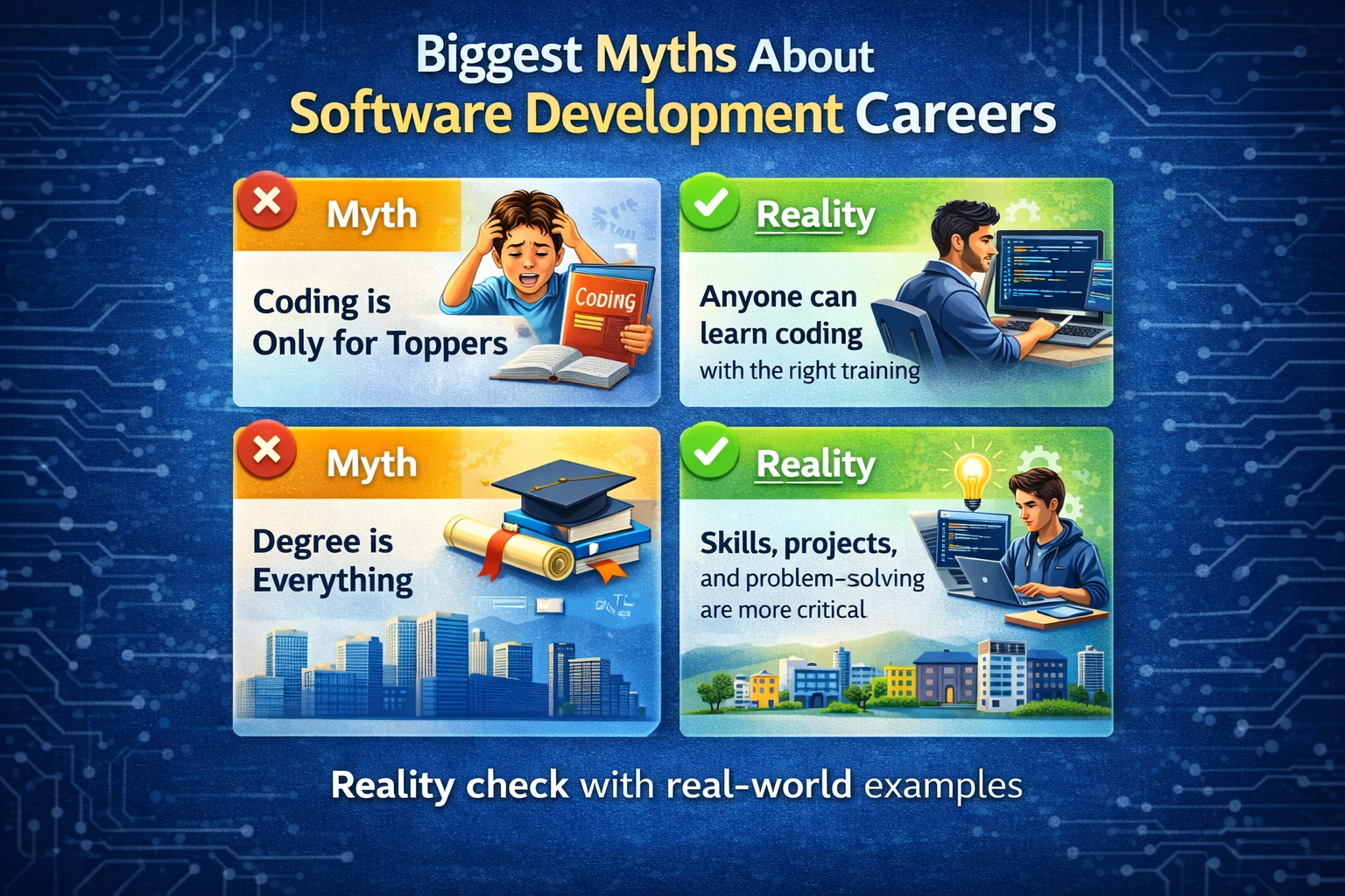Common software developer myths and IT career misconceptions explained with reality