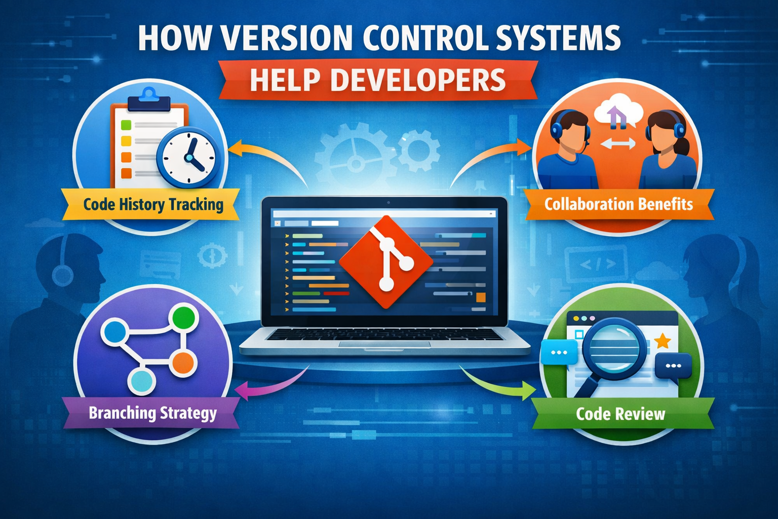 Version control system Git workflow with branching code history tracking and collaboration