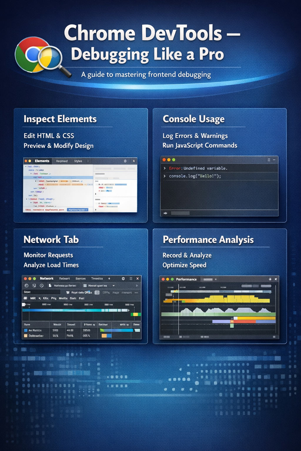 chrome devtools guide inspect console network performance frontend debugging