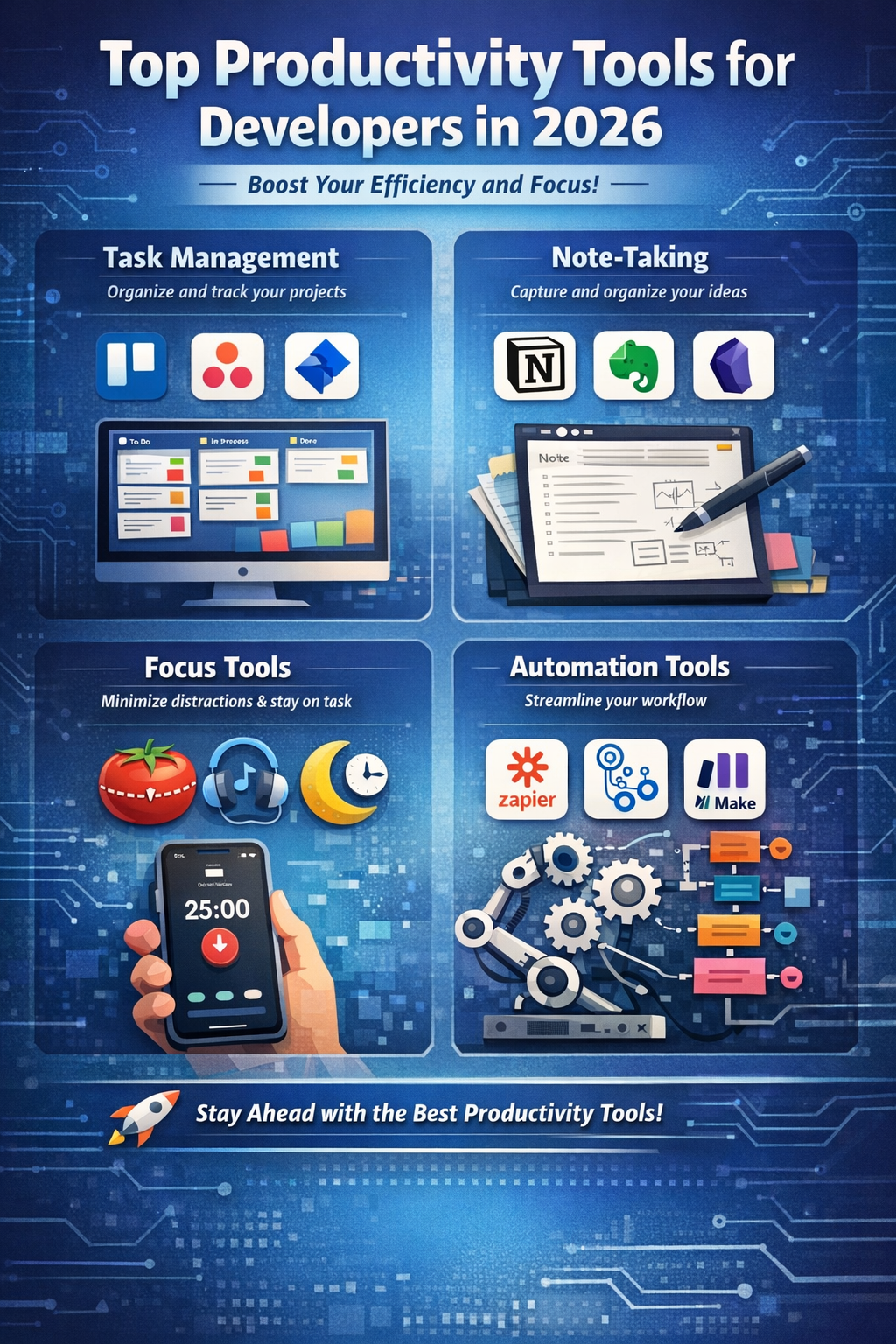 developer productivity tools task management note taking focus automation tools