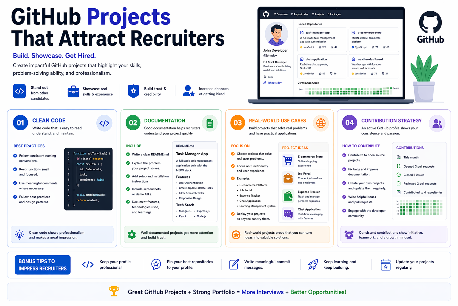 Best GitHub portfolio ideas for developers to attract recruiters