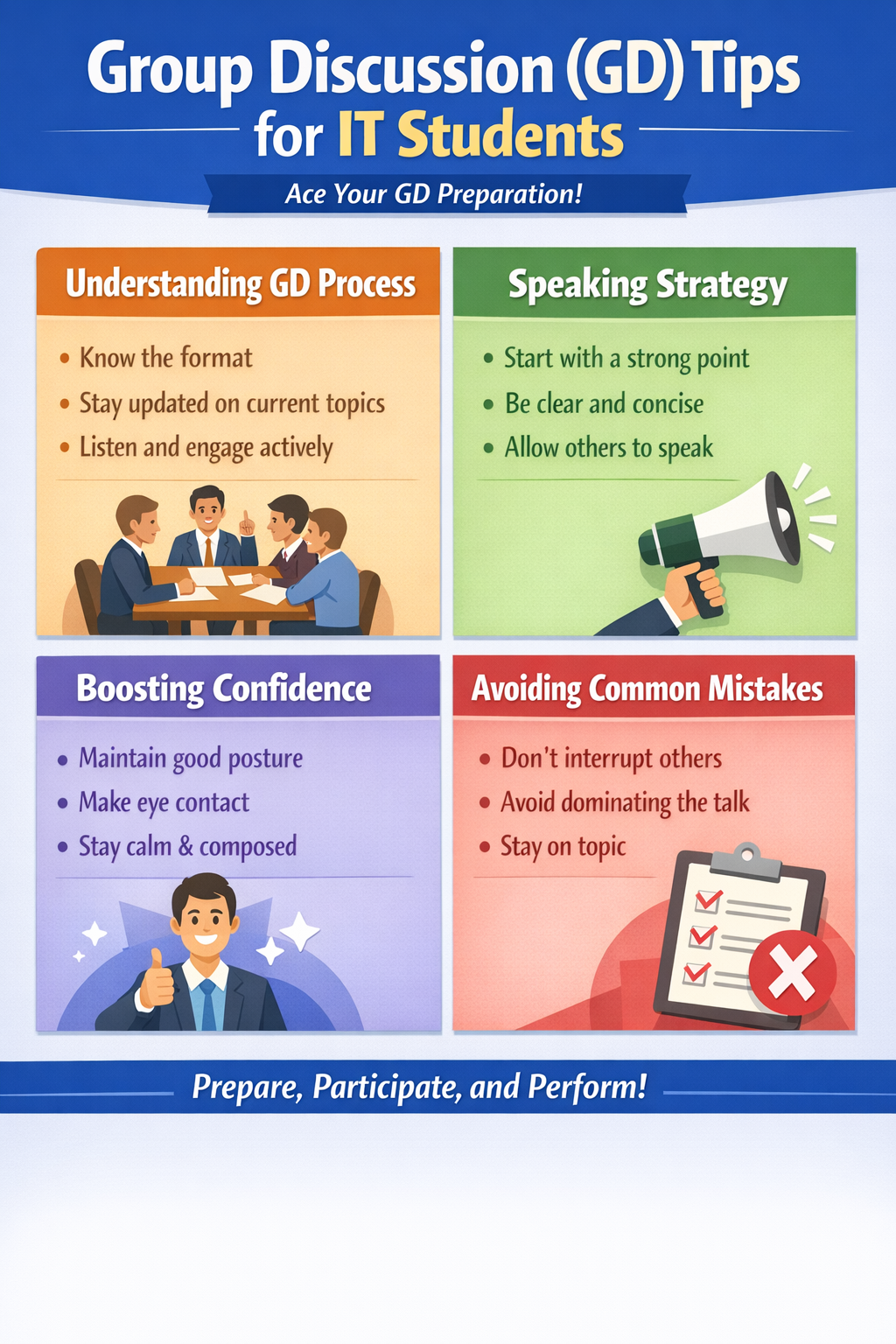 group discussion tips GD preparation speaking confidence mistakes students
