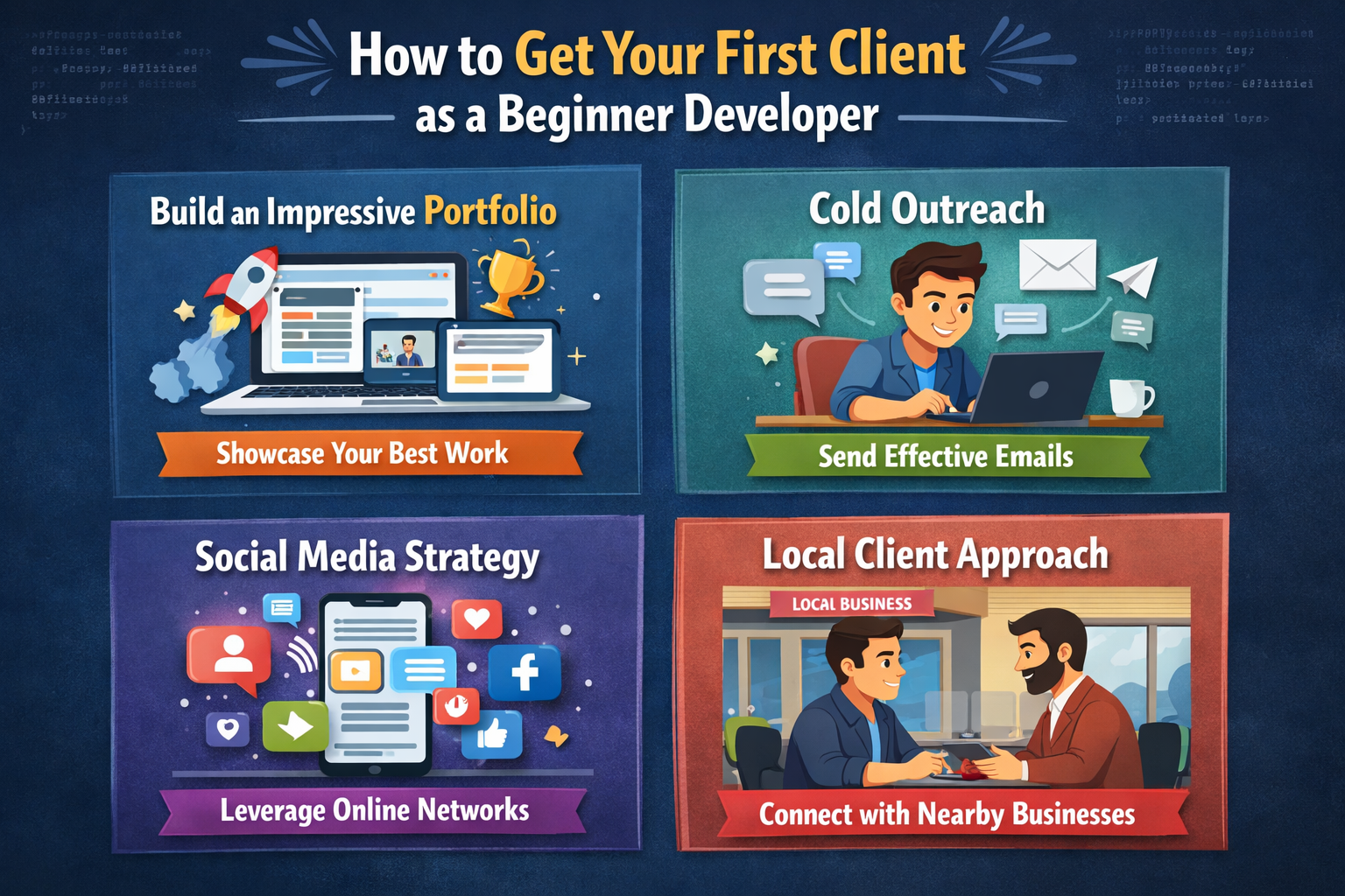 How to get freelance clients using portfolio outreach social media and local approach