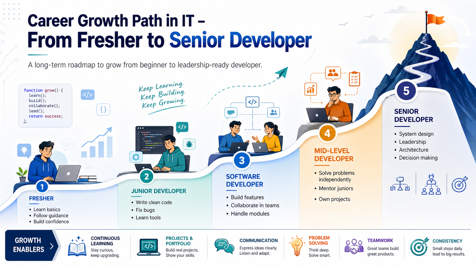 career growth path from fresher to senior software developer step by step