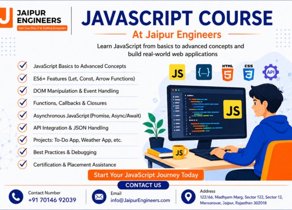 JavaScript course in Jaipur with ES6 DOM API projects and placement support by Jaipur Engineers