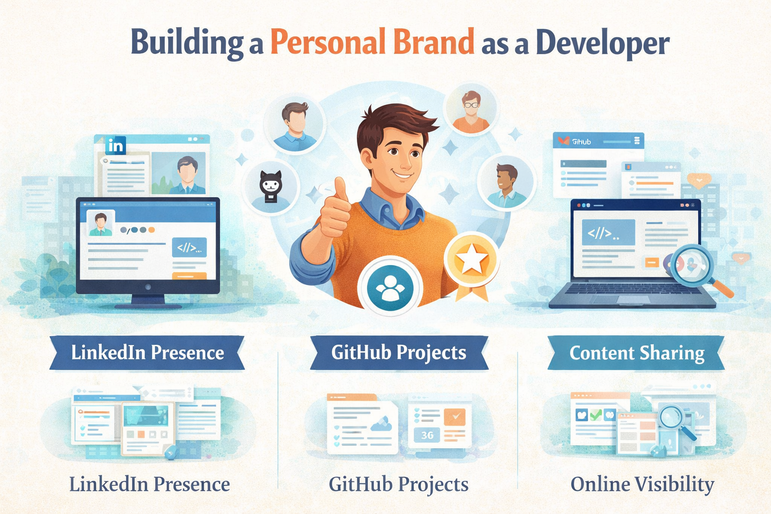 Personal branding for developers using LinkedIn GitHub content sharing and online visibility