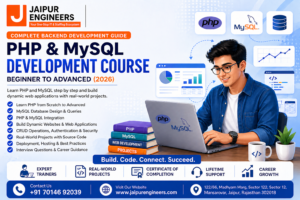 php mysql development course jaipur with projects contact number and website