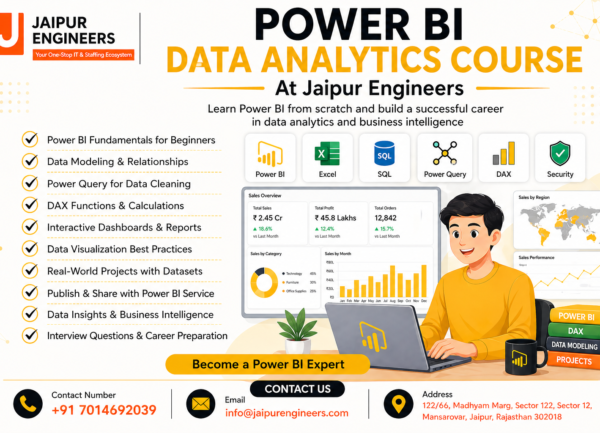Power BI data analytics course banner Jaipur Engineers with dashboards, DAX, and real-world projects