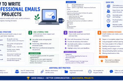 Software developer writing professional email in IT project communication