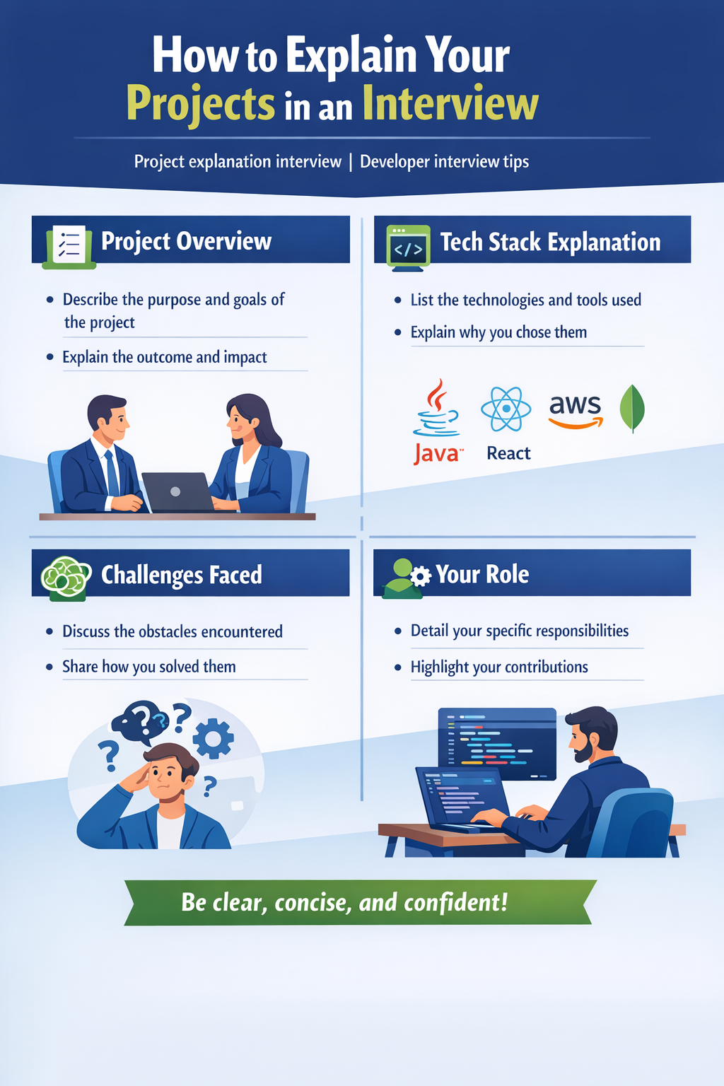 project explanation interview tech stack challenges developer interview tips