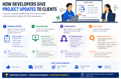 Developer presenting project updates and progress report to client