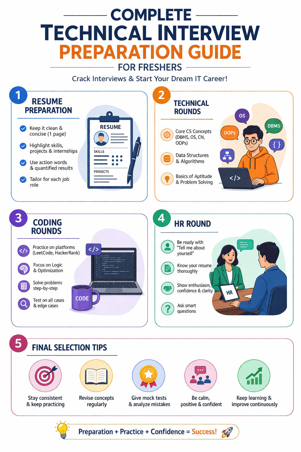 technical interview preparation resume coding rounds hr interview freshers guide