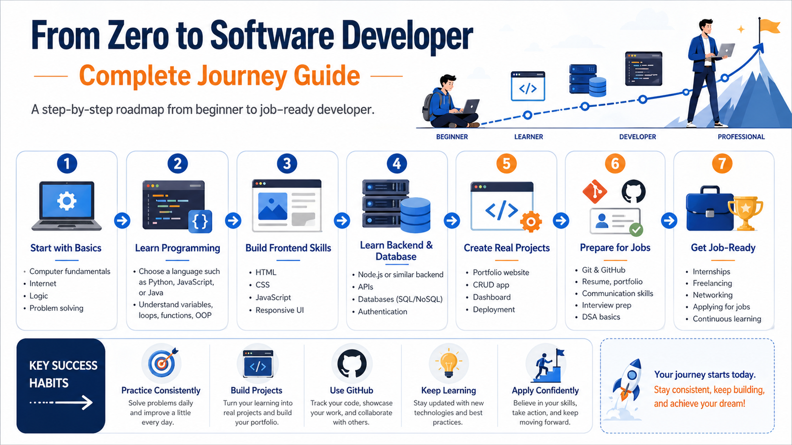 Step by step roadmap to become a software developer from beginner to job