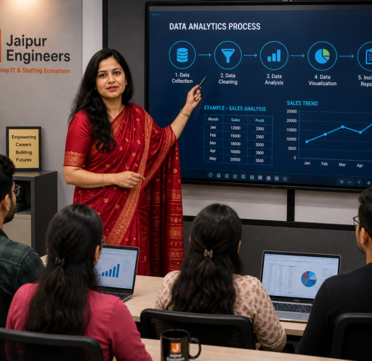 Data analytics training in Jaipur classroom with Anuradha Kumawat teaching on digital board