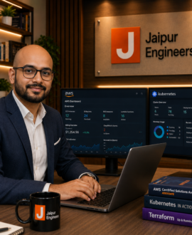 Vikram Sethi cloud computing and DevOps trainer in Jaipur Engineers office with AWS and Kubernetes setup