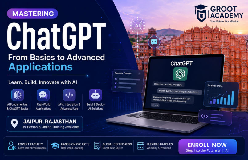 Students learning ChatGPT, Prompt Engineering, and Generative AI at Groot Academy in Jaipur, Rajasthan