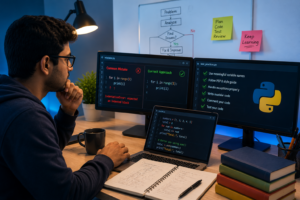 Python mistakes beginners make while coding on a modern workstation with examples of debugging, clean code, and programming best practices.
