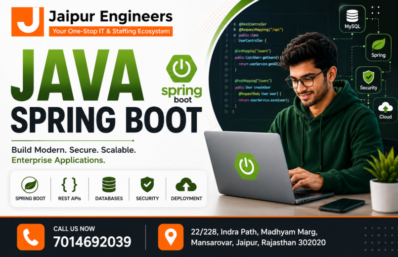 Spring Boot Framework Training in Jaipur at Jaipur Engineers with Java backend development, REST API, Hibernate, Spring Security, and live projects