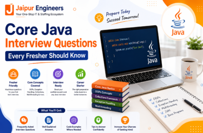 Core Java Interview Questions Every Fresher Should Know (2026) Java interview preparation guide featuring Core Java interview questions, OOP concepts, coding practice, technical interviews, and placement preparation for freshers.