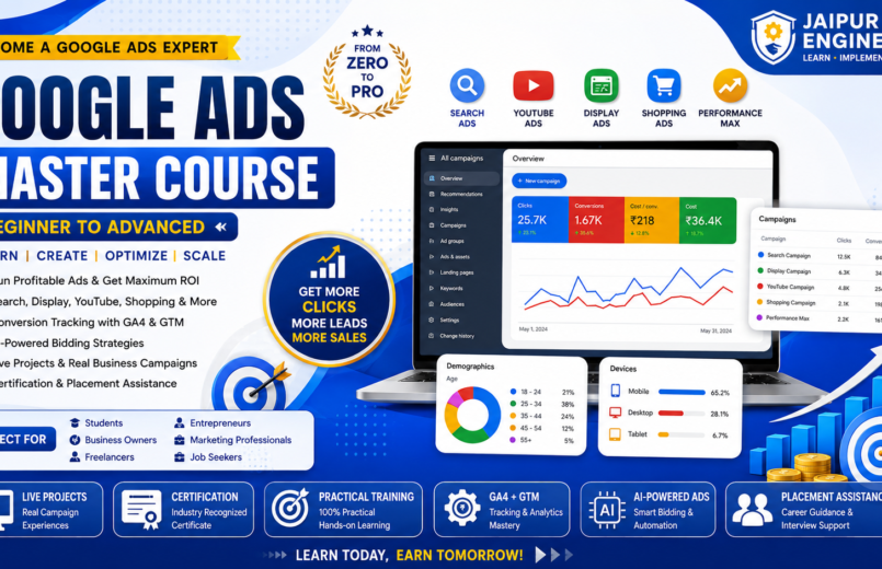 Google Ads Course in Jaipur with Search, Display, YouTube, Shopping, and Performance Max Training