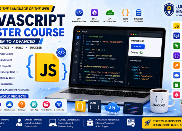 JavaScript Course in Jaipur JavaScript Course in Jaipur with ES6+, DOM manipulation, APIs, JSON, browser storage, and real-world projects