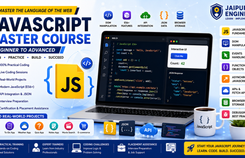JavaScript Course in Jaipur with ES6+, DOM manipulation, APIs, JSON, browser storage, and real-world projects