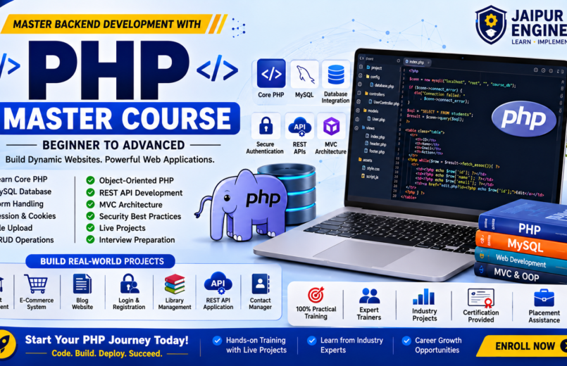 PHP Course in Jaipur with MySQL, CRUD, REST APIs, MVC architecture, authentication, and live projects